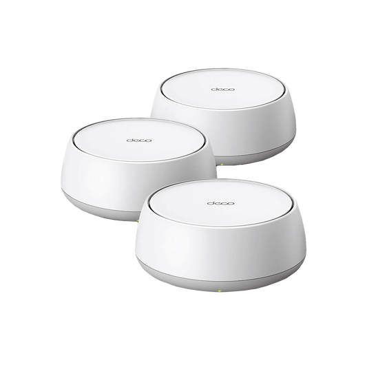 KIT 3 Routers Inalámbrico MESH Interior para Hogar / Doble Banda Wi-Fi 7 BE3600 Mbps / 2 Puerto 2.5 Gigabit WAN/LAN / 4 Antenas Internas / Operación Multi-Link MLO / Administración Mediante la App Deco (iOS, Android) / HomeShield