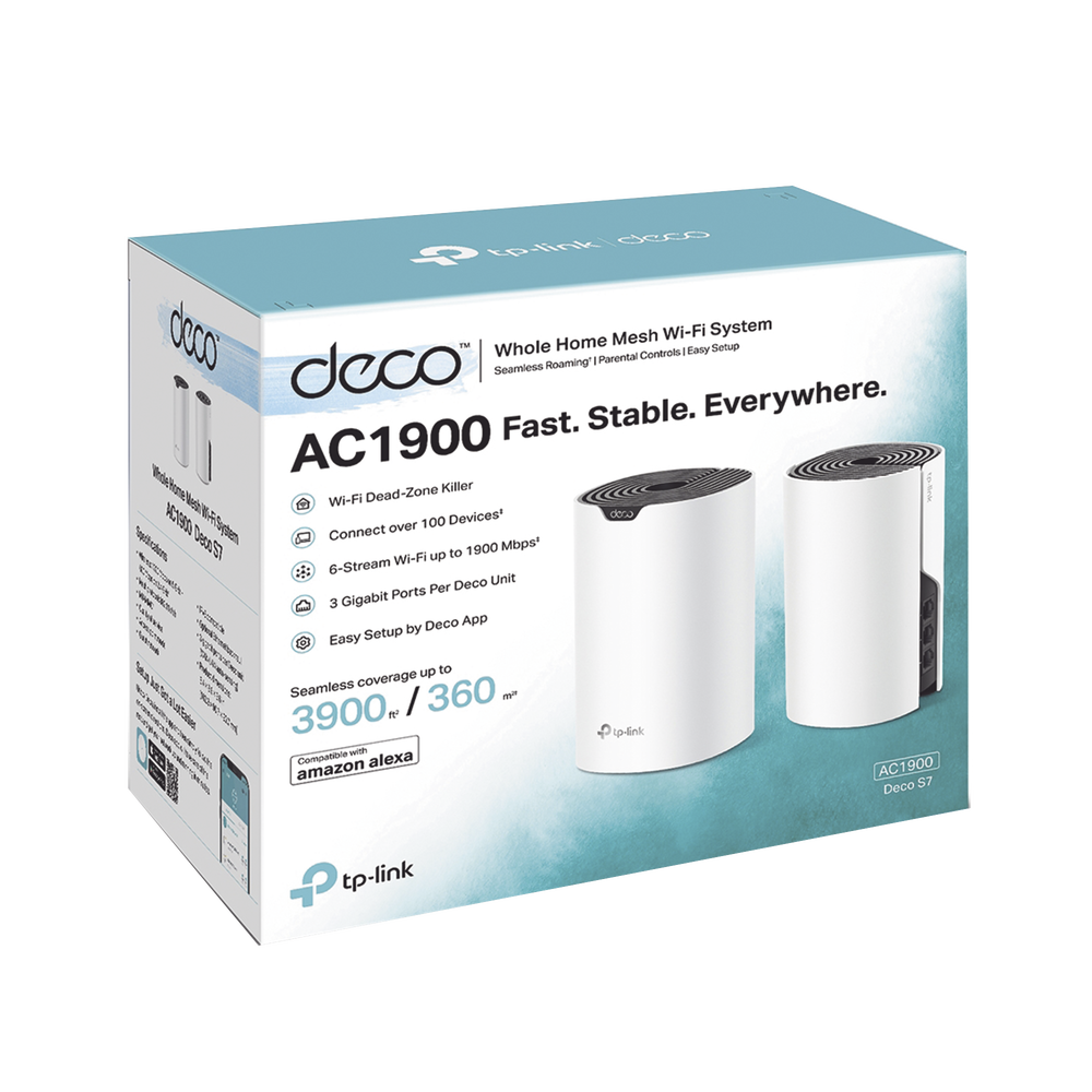 Kit 2 Routers Inalámbricos MESH Interior para Hogar / Doble Banda Wi-Fi 5 AC1900 Mbps / 3 Puerto Gigabit WAN/LAN / 3 Antenas Internas / Administración Mediante la App Deco (iOS, Android)