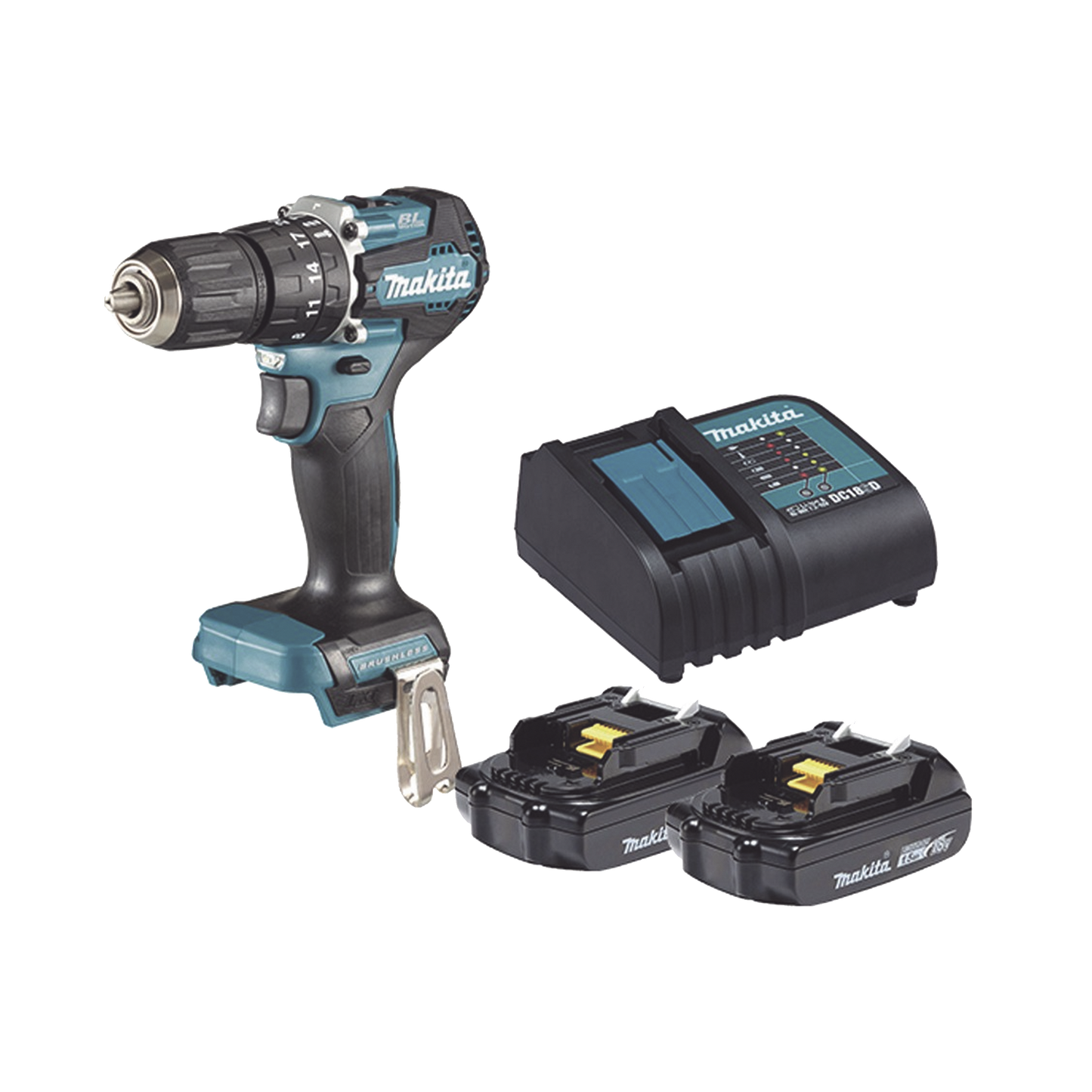 Rotomartillo/Taladro Inalámbrico SIN CARBONES, Broquero de 1/2", 1,700 RPM, 18V???, Torque: 42 N.m C/2 Bat. (1.5Ah) y Cargador.