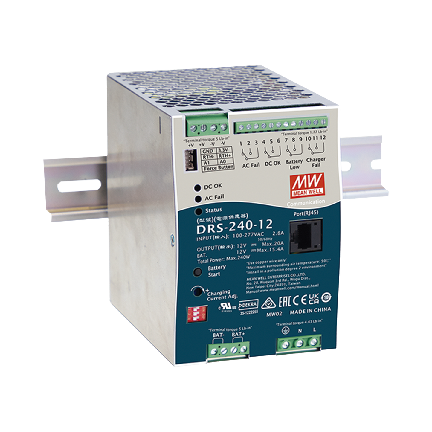 Fuente de Poder Industrial de 240W con Cargador de Baterías, salida 48Vcc, 5A, para montaje Riel Din