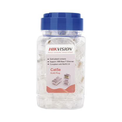 Bote con 100 Piezas de Plug Modular RJ45 / Cat 5e / Chapado en Oro a 30 Micras / Sin Blindaje / Fácil Instalación / Uso Interior / Soporta Norma TIA-568B / Cumple con RoHS 2.0