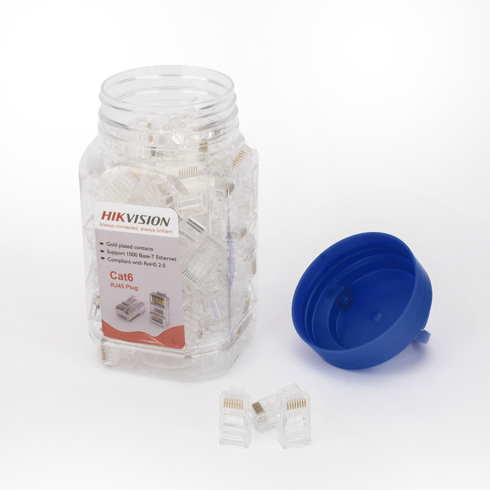 Bote con 100 Piezas de Plug Modular RJ45 / Cat 6 / Chapado en Oro a 30 Micras / Sin Blindaje / Fácil Instalación / Uso Interior / Soporta Norma TIA-568B / Cumple con RoHS 2.0