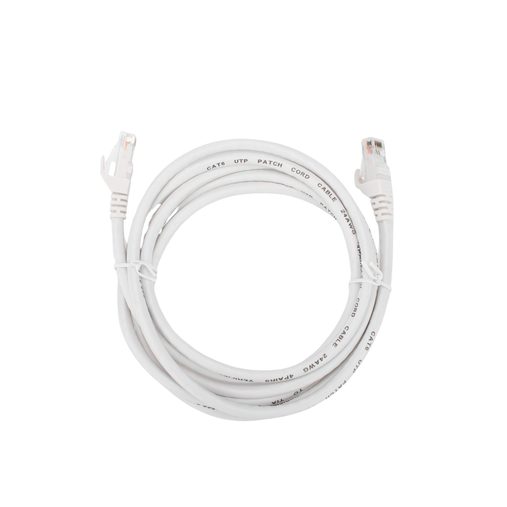 Cable de Parcheo (Patch Cord) / UTP / Cat. 6 (24 AWG) / 2 Metros (6.56 Pies) / Color Blanco/ Ideal para PoE+ / Interior