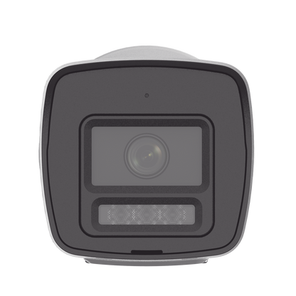 [PROTECCIÓN ACTIVA] Bala IP 4 Megapixel / Lente 2.8 mm / Dual Light (30 mts IR + 20 mts Luz Blanca)  / Audio de Dos Vías /  Luz Intermitente y Alerta de Audio / Micrófono Integrado / ACUSENSE Lite / Exterior IP67 / H.265 / PoE