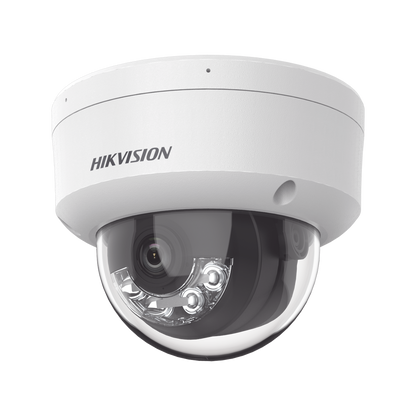 [Dual Light] Domo IP 2 Megapixel / Lente 2.8 mm / 30 mts IR + 30 mts Luz Blanca / Micrófono Integrado / Antivandálico IK08 / ACUSENSE Lite / Exterior IP67 / H.265 / PoE / ONVIF / Micro SD