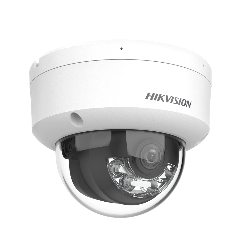 Domo IP 4 Megapixel / Lente 2.8 mm / Dual Light (30 mts IR + 30 mts Luz Blanca) / Micrófono Integrado / Antivandálico IK08 / Motion Detection 2.0 / Exterior IP67 / H.265 / PoE / ONVIF / Micro SD