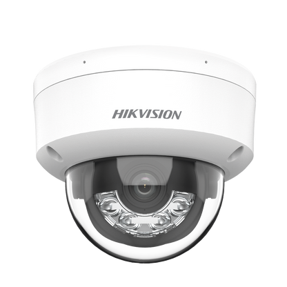 Domo IP 4 Megapixel / Lente 2.8 mm / Dual Light (30 mts IR + 30 mts Luz Blanca) / Micrófono Integrado / Antivandálico IK08 / Motion Detection 2.0 / Exterior IP67 / H.265 / PoE / ONVIF / Micro SD