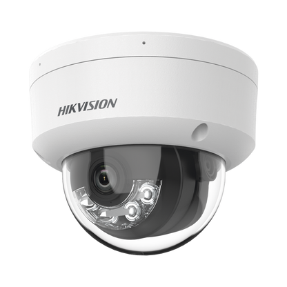 Domo IP 4 Megapixel / Lente 2.8 mm / Dual Light (30 mts IR + 30 mts Luz Blanca) / Micrófono Integrado / Antivandálico IK08 / Motion Detection 2.0 / Exterior IP67 / H.265 / PoE / ONVIF / Micro SD