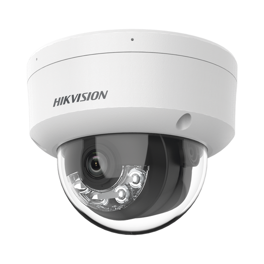 Domo IP 4 Megapixel / Lente 2.8 mm / Dual Light (30 mts IR + 30 mts Luz Blanca) / Micrófono Integrado / Antivandálico IK08 / Motion Detection 2.0 / Exterior IP67 / H.265 / PoE / ONVIF / Micro SD