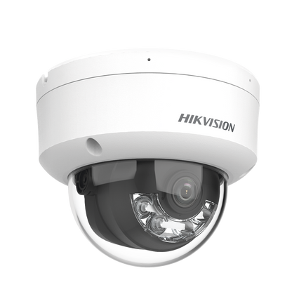[Dual Light] Domo IP 8 Megapixel (4K) / Lente 2.8 mm / 30 mts IR + 30 mts Luz Blanca / Micrófono Integrado / Antivandálico IK08 / ACUSENSE Lite / Exterior IP67 / H.265 / PoE / Micro SD