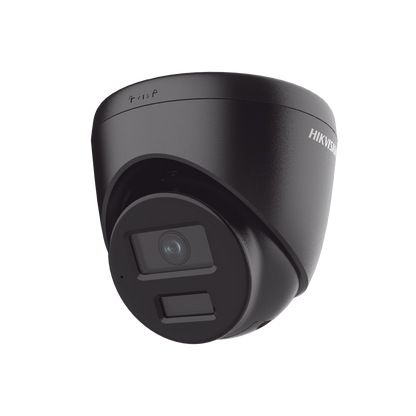 [Dual Light] Turret IP 4 Megapixel / Color Negro /  Lente 2.8 mm / 30 mts IR + 30 mts Luz Blanca / Micrófono Integrado / ACUSENSE Lite / Exterior IP67 / H.265 / PoE / ONVIF / Micro SD