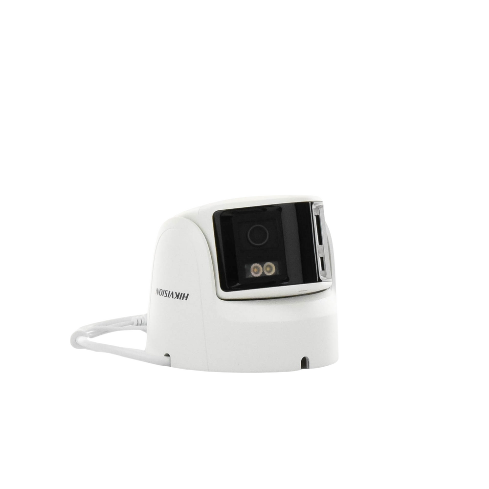[FlexVu] [PROTECCIÓN ACTIVA] Turret IP Panorámica 4 Megapíxel / 2 Lentes 2.8 mm (180°) / Imagen a Color 24/7 (ColorVu) / PoE / WDR 130° / IP67 / ACUSENSE / Luz Estroboscópica y Alarma Audible / 30 mts Luz Blanca / Mic