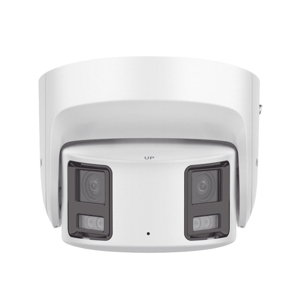 [PROTECCIÓN ACTIVA] Turret IP Panorámica 8 Megapíxel / 2 Lentes 4 mm (180°) / Imagen a Color 24/7 (ColorVu) / PoE / WDR 130° / IP67 / ACUSENSE / Luz Estroboscópica y Alarma Audible / 30 mts Luz Blanca / Micro SD