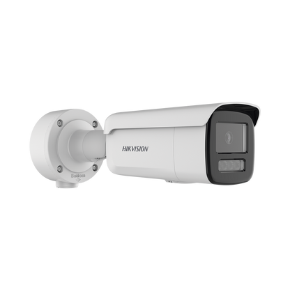 [ PROTECCIÓN ACTIVA ] Bala IP 4 Megapixel / Lente 4 mm / 60 mts IR / Exterior IP67 / Micrófono y Bocina Integrado (Audio de Dos Vías) / DARKFIGHTER / PoE+ / Luz Estroboscopica / ONVIF / Micro SD / 4 Analíticos
