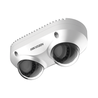 PanoVu Series / Lente Dual de 4 Megapixel / 2 Lentes Fijos de 2.8 mm / Recomendado para Pasillos o Esquinas / IP67 / IK10 / PoE / WDR 120 dB / 10 mts IR / Entrada y Salida de Audio y Alarma / MicroSD