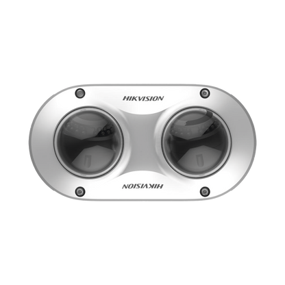 PanoVu Series / Lente Dual de 4 Megapixel / 2 Lentes Fijos de 2.8 mm / Recomendado para Pasillos o Esquinas / IP67 / IK10 / PoE / WDR 120 dB / 10 mts IR / Entrada y Salida de Audio y Alarma / MicroSD