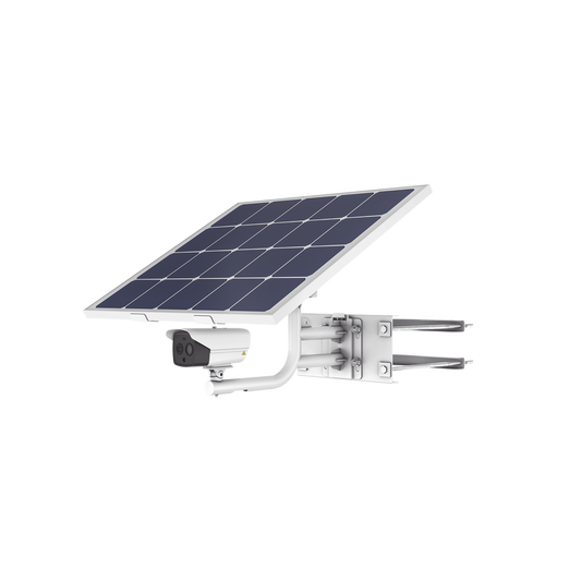 Kit Solar IP All in One / Cámara Termica 256 × 192 / Lente 9.7mm / Panel Solar / Batería de Respaldo de Litio 23.2Ah / Conexión 4G / Accesorios de Instalación
