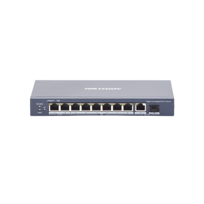Switch PoE+ / No Administrable / 7 Puertos 1000 Mbps 802.3 af/at (30 W) / 2 Puertos 1000 Mbps Hi-PoE (90 W) / 1 Puertos 1000 Mbps Uplink / 1 Puerto SFP / Modo Extendido hasta 300 Metros / 110 Watts