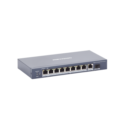 Switch PoE+ / No Administrable / 7 Puertos 1000 Mbps 802.3 af/at (30 W) / 2 Puertos 1000 Mbps Hi-PoE (90 W) / 1 Puertos 1000 Mbps Uplink / 1 Puerto SFP / Modo Extendido hasta 300 Metros / 110 Watts