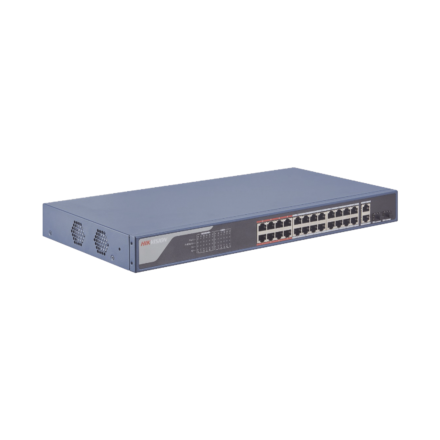 Smart Switch PoE+ Administrable / 24 puertos 10/100 Mbps PoE+ (hasta 300 m) + 2 puertos 10/100/1000Mbps + 2 Puertos SFP Uplink / 370 W / Hik-PartnerPro y Hik-Central