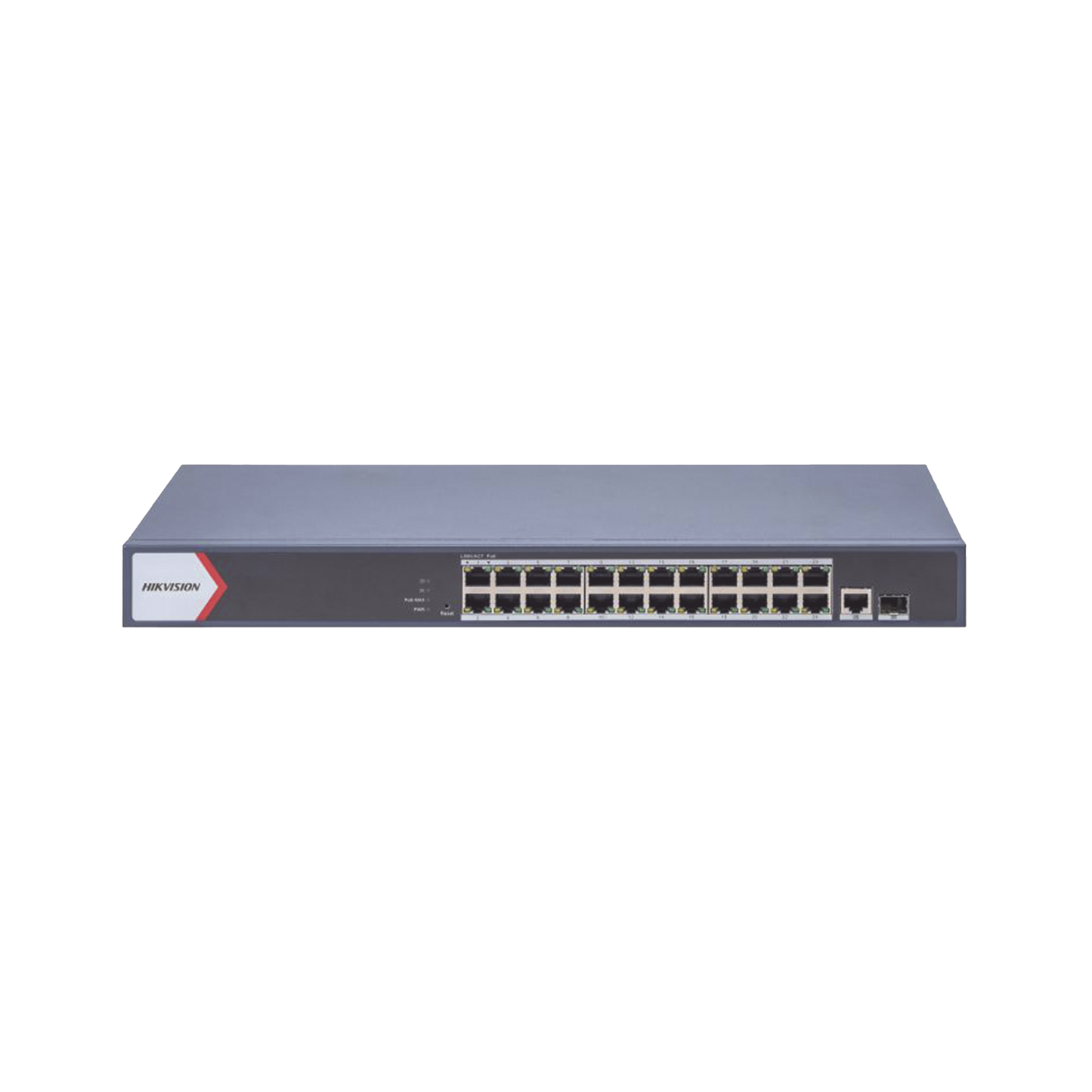 Switch Gigabit PoE+ / Administrable / 24 Puertos 1000 Mbps PoE+ / 1 Puerto 1000 Mbps Uplink  / 1 Puertos SFP Uplink / Configuración Nube Hik-Partner Pro / Modo Extendido hasta 300 Metros / 230 W