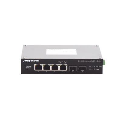 Switch Industrial No Administrable Gigabit / 3 Puertos Gigabit PoE+ (30 W) + 1 Puerto Gigabit PoE++ (60 W) / 2 Puertos SFP / 65 W Total / 48 a 57 VCD / Ideal para Proyectos / 300 Metros de Distancia