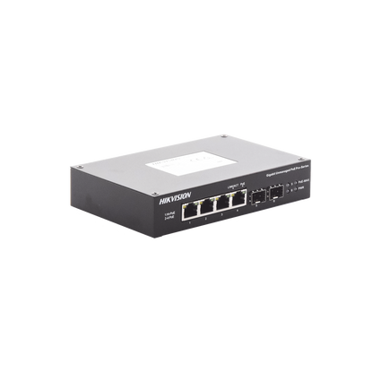 Switch Industrial No Administrable Gigabit / 3 Puertos Gigabit PoE+ (30 W) + 1 Puerto Gigabit PoE++ (60 W) / 2 Puertos SFP / 65 W Total / 48 a 57 VCD / Ideal para Proyectos / 300 Metros de Distancia