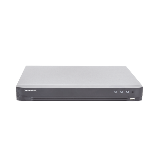 DVR 8 Megapixel / 16 Canales 4K TURBOHD + 16 Canales IP / 2 Bahías de Disco Duro / 4 Canales de Audio / Audio por coaxitron / 16 Entradas de Alarma