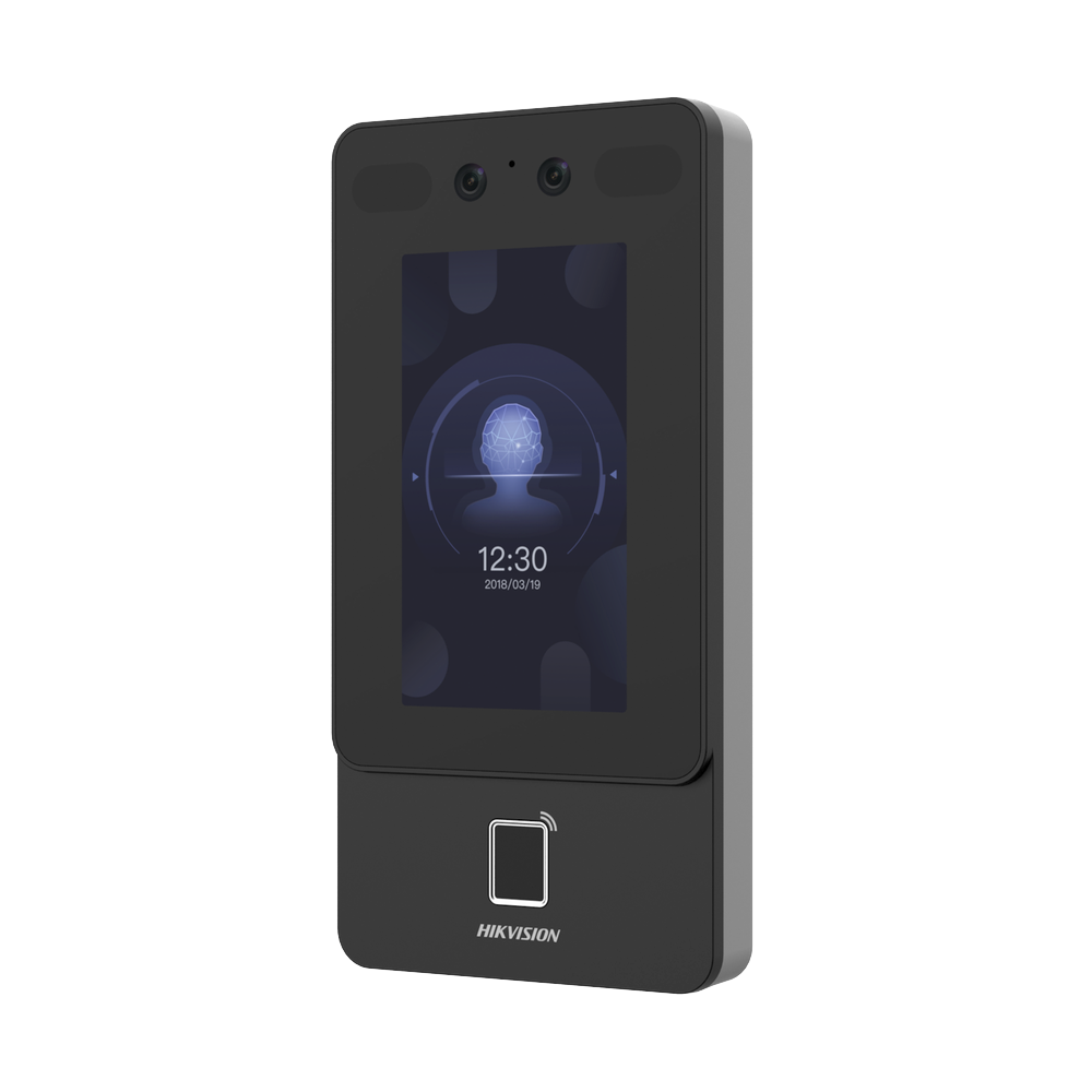Terminal Min Moe PoE & WiFi de Reconocimiento Facial y Huella con Lector MIFARE / Exterior IP65  / Hasta 1.5 mts en Lectura de Rostro / Soporta P2P / 1,500 Rostros / 3,000 Huellas / Salida 12 Vcd para Chapa / PoE / SIP Estandar / HIK-IA