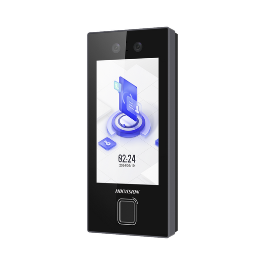 Terminal Facial Min Moe con LECTOR DE HUELLAS y Tarjetas PROX EM / 3000 Rostros / 3000 Huellas / Pantalla 4.5" / Administrable en la Nube con HikConnect Teams  / Exterior IP65  / PoE / WiFi / HIK-IA / SIP Estandar