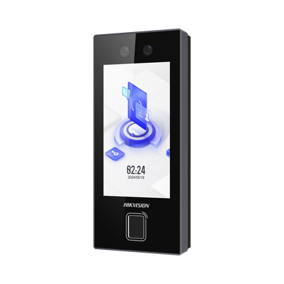 Terminal Facial Min Moe con LECTOR DE HUELLAS y Tarjetas MIFARE / 3000 Rostros / 3000 Huellas / Pantalla 4.5" / Administrable en la Nube con Hik-Connect Teams  / Exterior IP65  / PoE / WiFi / HIK-IA / SIP Estandar