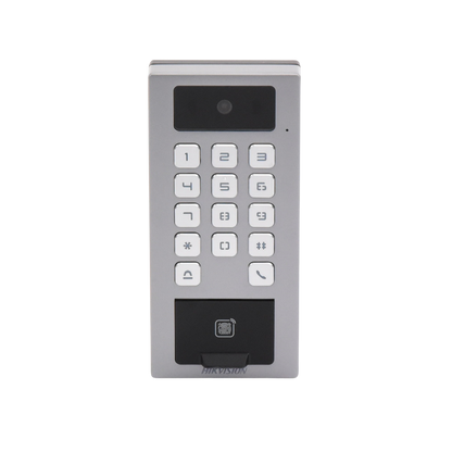 Terminal de Control de Acceso / Videoportero Multiapartamento Llamada a App / Teclado / Exterior Antivandálico IP65 & IK09 / Huella, Tarjeta, Código QR, PIN o App Hik-Connect  / Cámara 2 MP compatible con NVRs