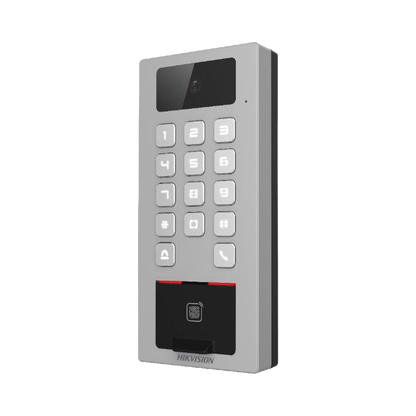 Terminal de Control de Acceso / Videoportero Multiapartamento Llamada a App / Teclado / Exterior Antivandálico IP65 & IK09 / Huella, Tarjeta, Código QR, PIN o App Hik-Connect  / Cámara 2 MP compatible con NVRs
