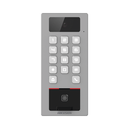Terminal de Control de Acceso / Videoportero Multiapartamento Llamada a App / Teclado / Exterior Antivandálico IP65 & IK09 / Huella, Tarjeta, Código QR, PIN o App Hik-Connect  / Cámara 2 MP compatible con NVRs