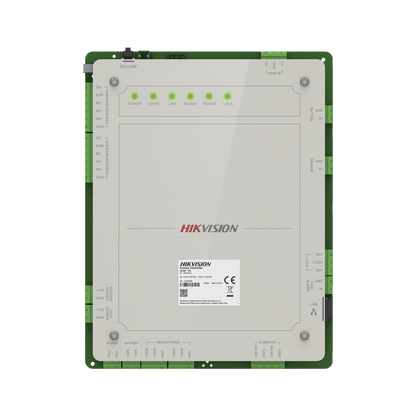 Controlador de Acceso 1 Puerta Administrable en la Nube con Hik-Connect Teams / Interfaz Web / 2 Lectores de Huella o Tarjeta / 100,000 Tarjetas / 10,000 Huellas / Incluye Gabinete y Fuente de Alimentación 12v 4A / Soporta Batería de Respald