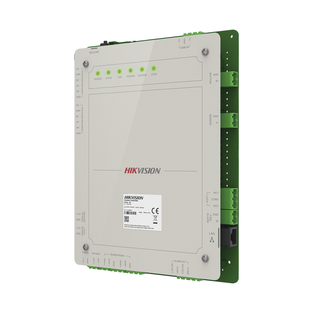 Controlador de Acceso 1 Puerta Administrable en la Nube con Hik-Connect Teams / Interfaz Web / 2 Lectores de Huella o Tarjeta / 100,000 Tarjetas / 10,000 Huellas / Incluye Gabinete y Fuente de Alimentación 12v 4A / Soporta Batería de Respald