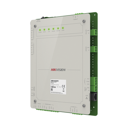 Controlador de Acceso 1 Puerta Administrable en la Nube con Hik-Connect Teams / Interfaz Web / 2 Lectores de Huella o Tarjeta / 100,000 Tarjetas / 10,000 Huellas / Incluye Gabinete y Fuente de Alimentación 12v 4A / Soporta Batería de Respald