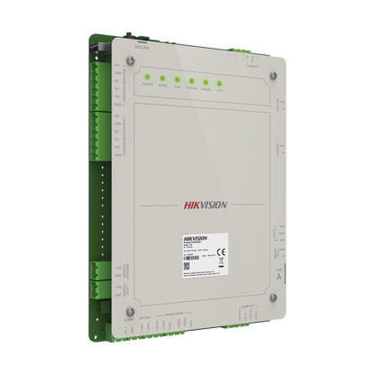 Controlador de Acceso 1 Puerta Administrable en la Nube con Hik-Connect Teams / Interfaz Web / 2 Lectores de Huella o Tarjeta / 100,000 Tarjetas / 10,000 Huellas / Incluye Gabinete y Fuente de Alimentación 12v 4A / Soporta Batería de Respald