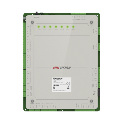 Controlador de Acceso 2 Puertas Administrable en la Nube con Hik-Connect Teams / Interfaz Web / 4 Lectores de Huella o Tarjeta / 100,000 Tarjetas / 10,000 Huellas / Incluye Gabinete y Fuente de Alimentación 12 Vcd 8 A / Soporta Batería de Re