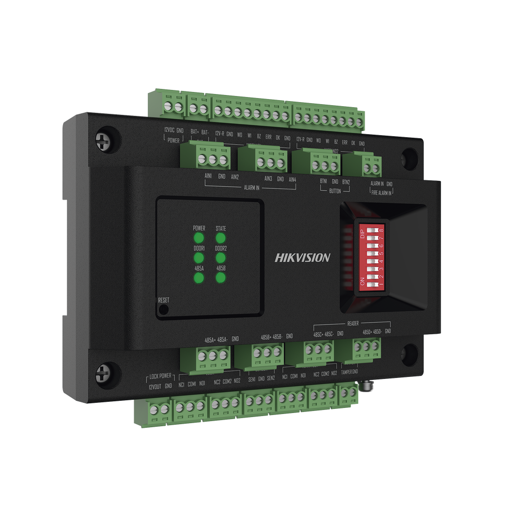 Expansor de 2 Puertas para Paneles de Control de Acceso DS-K27 Series / Comunicación RS-485 / 4 Entradas y 2 Salidas Auxiliares
