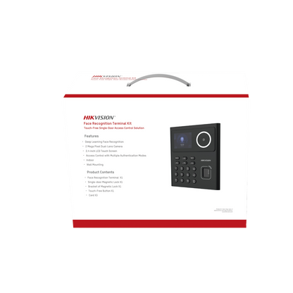 Kit WiFi de Control de Acceso Lite TODO INCLUIDO con Lector de Rostros, Tarjetas y Huellas / 500 Rostros / Compatible con App HIKConnect / Incluye Electroimán  Botón de Salida y Montajes Z y L para imán / HIK-IA