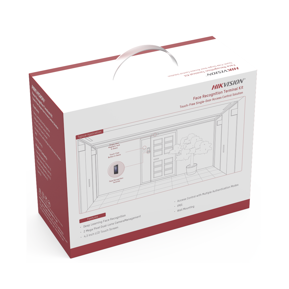 Kit de Control de Acceso TODO INCLUIDO con Lector de Rostros, QRs , Tarjetas y Huellas / 3,000 Rostros / Compatible con App Hik-Connect / Videoportero / Incluye Electroimán  Botón de Salida y Montajes Z y L para imán / HIK-IA