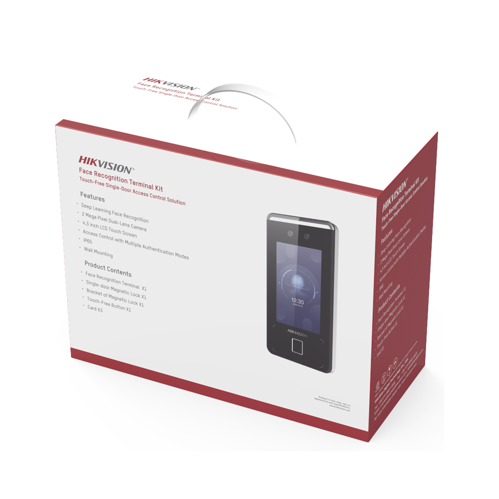 Kit de Control de Acceso TODO INCLUIDO con Lector de Rostros, QRs , Tarjetas y Huellas / 3,000 Rostros / Compatible con App Hik-Connect / Videoportero / Incluye Electroimán  Botón de Salida y Montajes Z y L para imán / HIK-IA