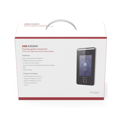Kit de Control de Acceso TODO INCLUIDO con Lector de Rostros, QRs , Tarjetas y Huellas / 3,000 Rostros / Compatible con App Hik-Connect / Videoportero / Incluye Electroimán  Botón de Salida y Montajes Z y L para imán / HIK-IA