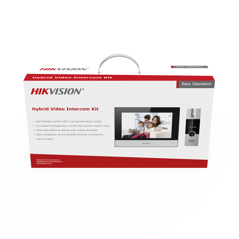 Kit de Videoportero Híbrido de Plastico / IP a 4 Hilos con Función de Llamada a App Hik-Connect / Monitor se Conecta a Internet por Cable o WiFi y por 4 Hilos al Frente de Calle / Expandible a Mas Equipos