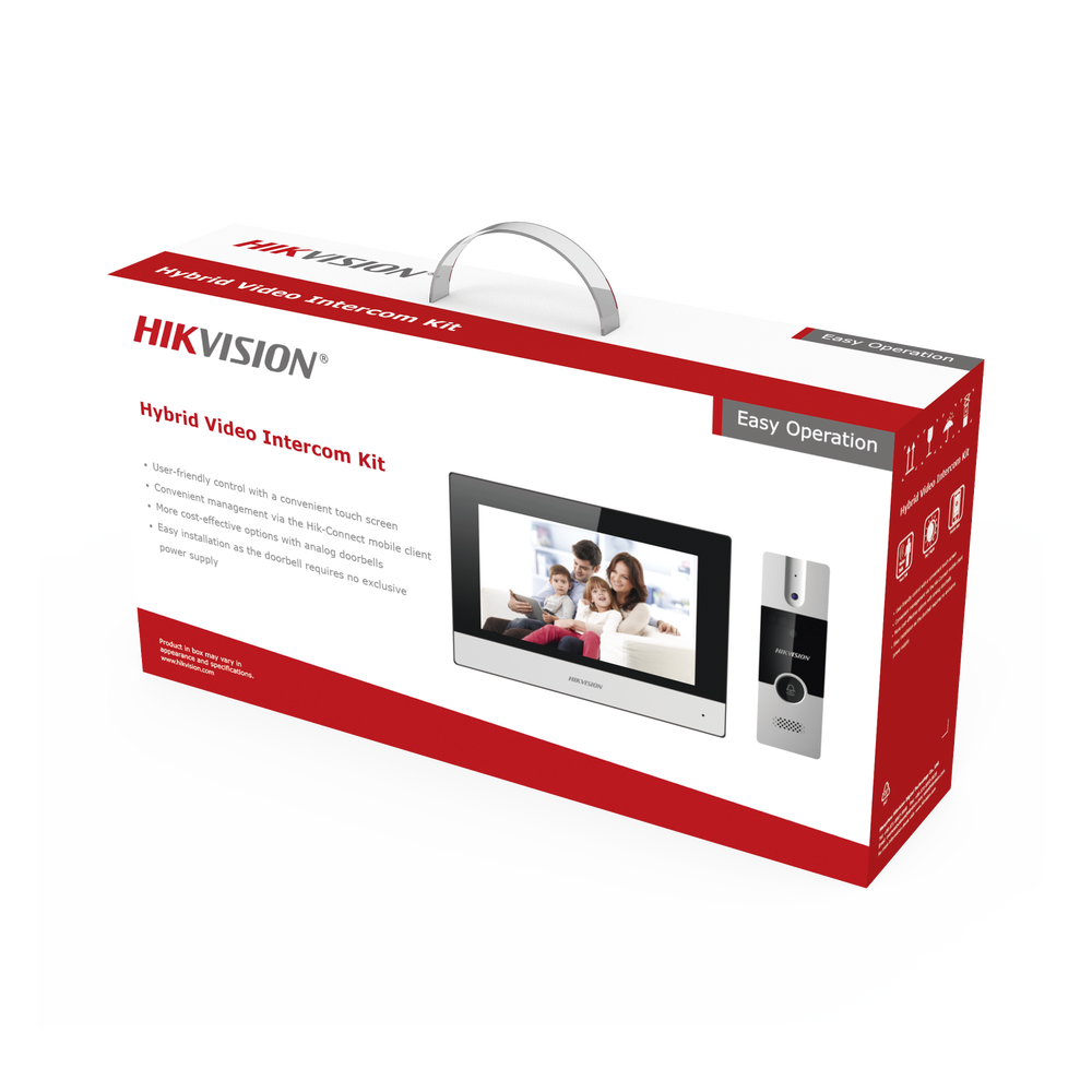 Kit de Videoportero Híbrido de Plastico / IP a 4 Hilos con Función de Llamada a App Hik-Connect / Monitor se Conecta a Internet por Cable o WiFi y por 4 Hilos al Frente de Calle / Expandible a Mas Equipos