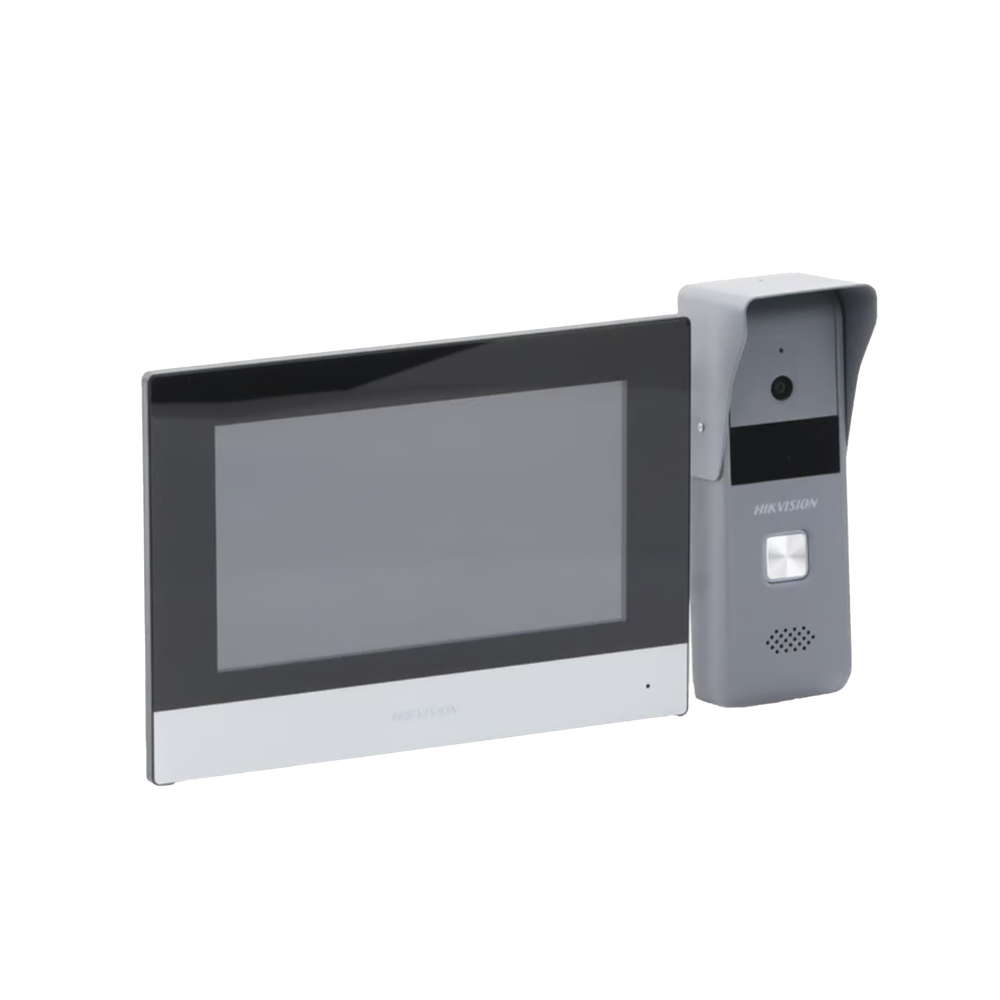 Kit de Videoportero Analógico de Metal / IP a 4 Hilos con Función de Llamada a App Hik-Connect / Monitor se Conecta a Internet por Cable o WiFi y por 4 Hilos al Frente de Calle  IP65 / Expandible a Mas Equipos