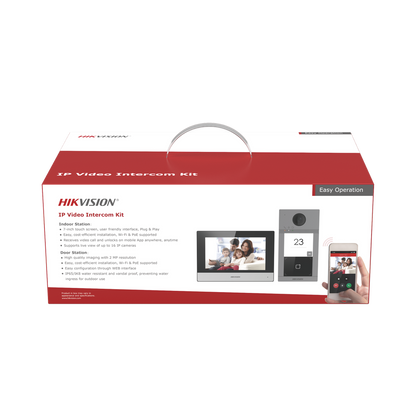 Kit de Videoportero IP (Frente de Calle + Monitor + Memoria MicroSD) / Llamada y Apertura Remota desde App Hik-Connect / Soporta 2 Puertas / Apertura con Tarjeta MIFARE