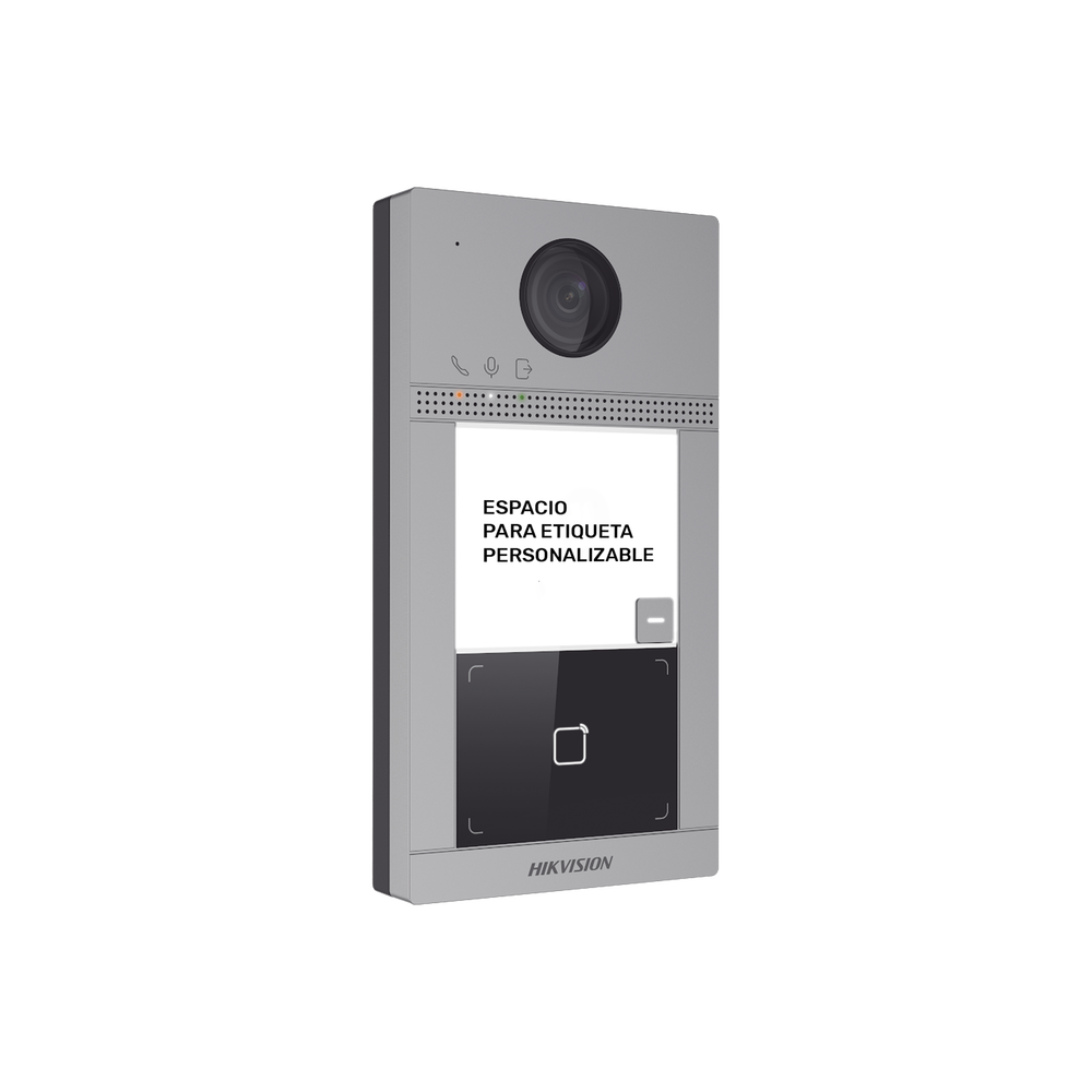 Videoportero IP 2 Megapixel / Llamada y Apertura Remota desde App Hik-Connect / PoE / Exterior IP65 + Antivandalico IK08 / 1 Departamento / Apertura con Tarjeta / Soporta 2 Puertas y hasta 6 Monitores