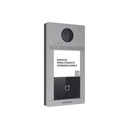 Videoportero IP 2 Megapixel / Llamada y Apertura Remota desde App Hik-Connect / PoE / Exterior IP65 + Antivandalico IK08 / 1 Departamento / Apertura con Tarjeta / Soporta 2 Puertas y hasta 6 Monitores